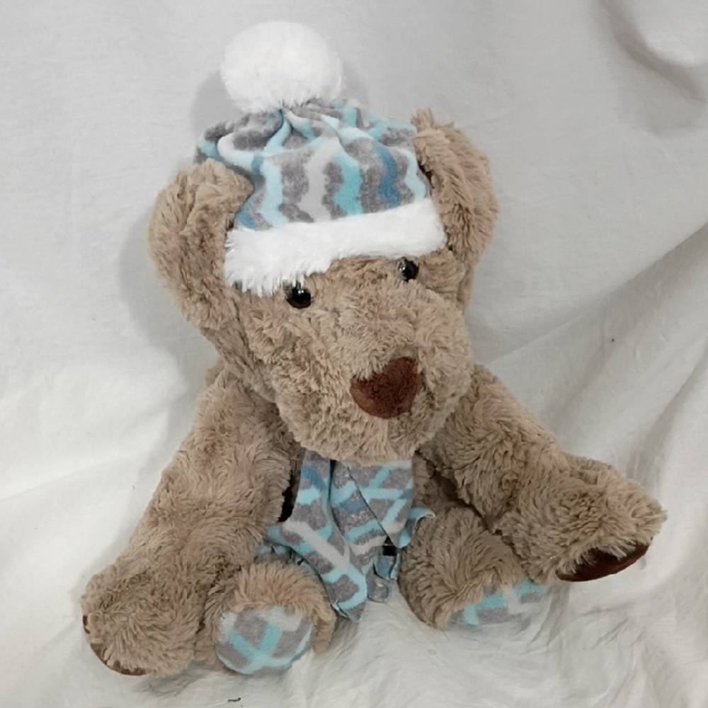 EUC Gentle Treasures Puppy Dog Plush Blue/Gray Hat/Scarf Stuffed Animal St Jude